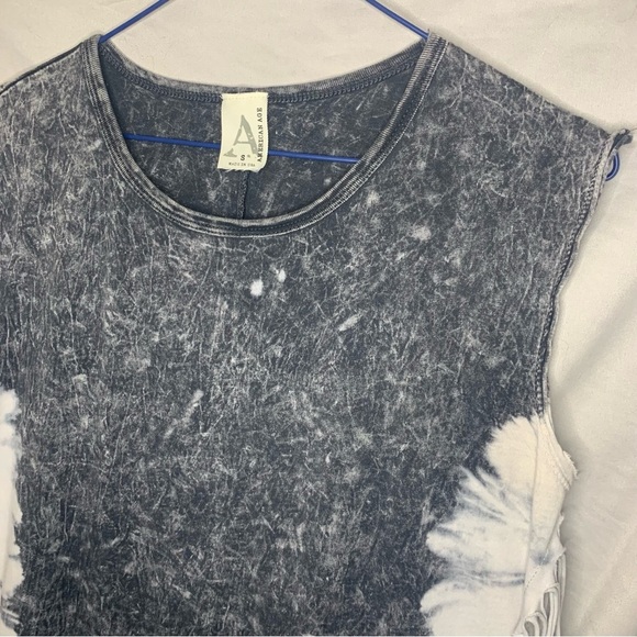 American Age Acid Wash Black & White Fringe Dress Size S Hippie Boho Y2K - Picture 4 of 6
